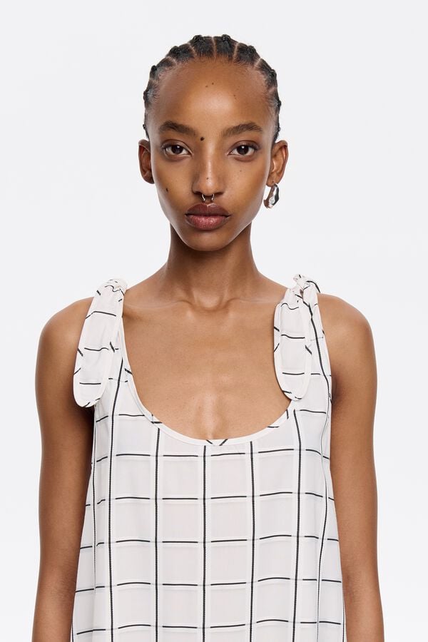 Bimba & Lola Jurk A-lijn Strikken Ruiten Ivoorwit