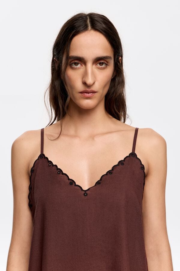 Bimba & Lola Jurk Linnen Borduursel Donkerbruin