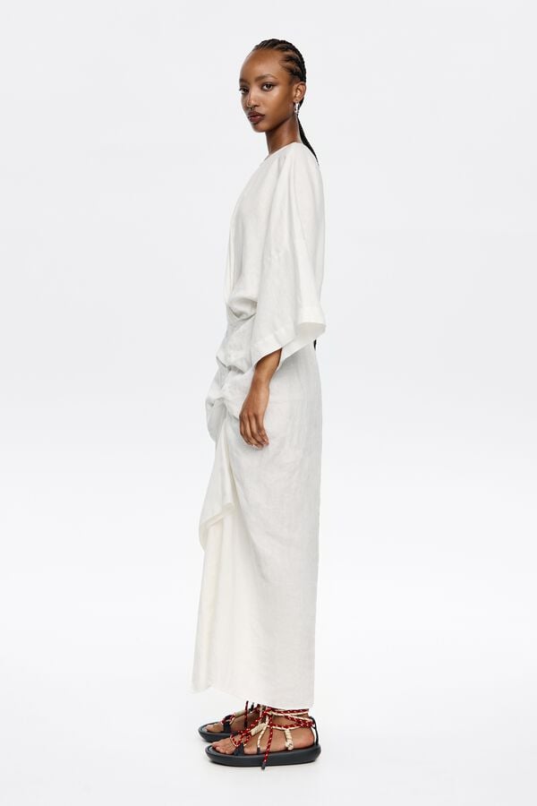 Bimba & Lola Jurk Linnen Met Ruche Ivoorwit