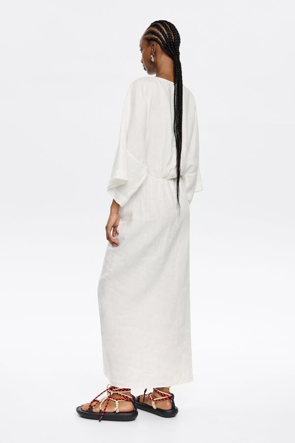 Bimba & Lola Jurk Linnen Met Ruche Ivoorwit