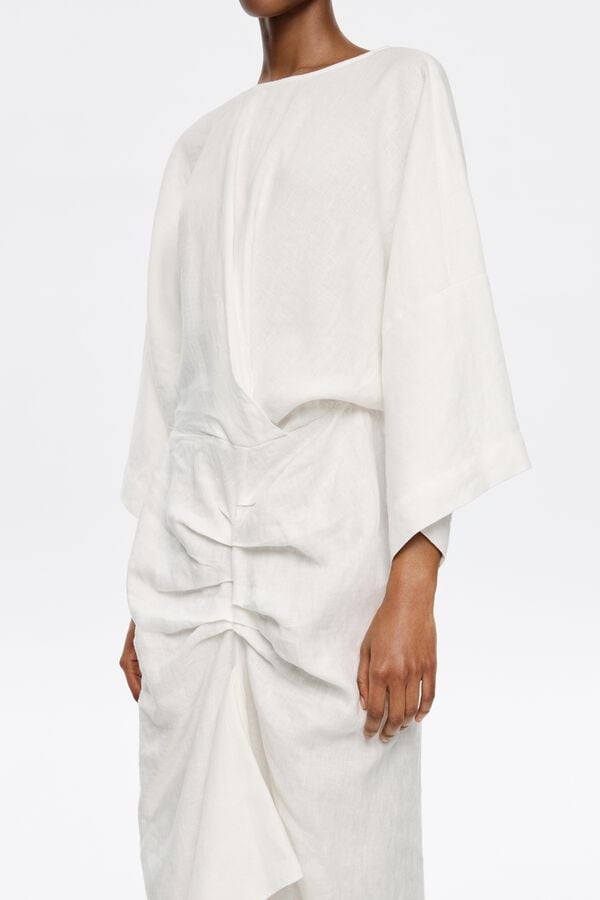 Bimba & Lola Jurk Linnen Met Ruche Ivoorwit