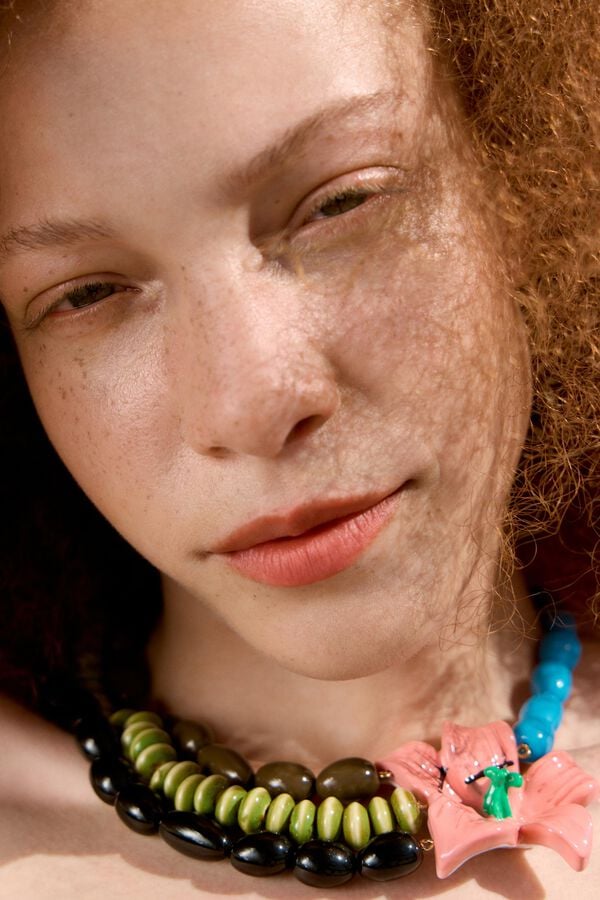 bimba & lola Ketting bloem en kralen aardewerk