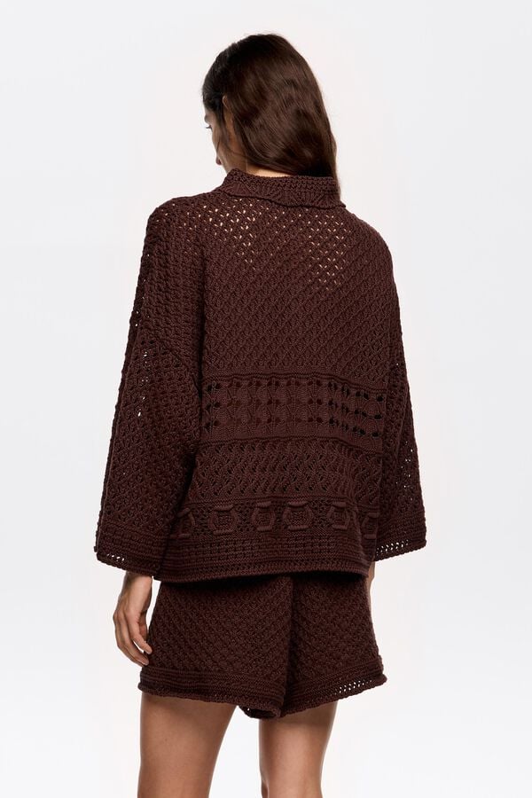 Bimba & Lola Poloshirt Crochet Donkerbruin