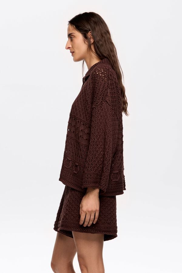 Bimba & Lola Poloshirt Crochet Donkerbruin