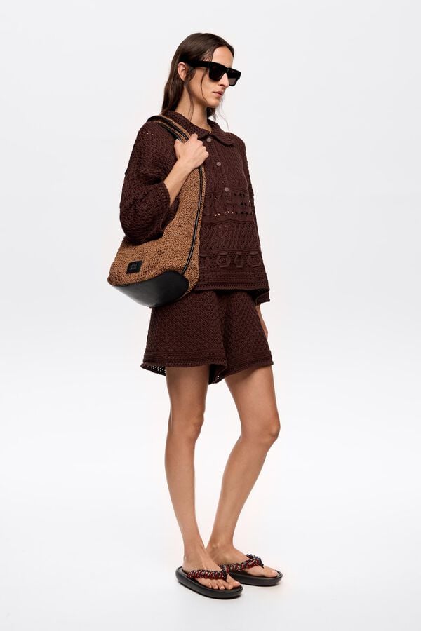 bimba & lola Poloshirt crochet donkerbruin