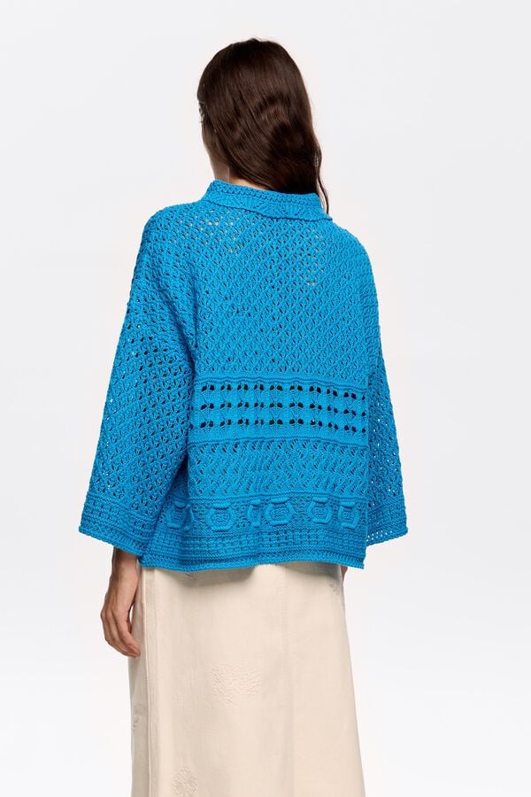 Bimba & Lola Poloshirt Crochet Elektrisch Blauw