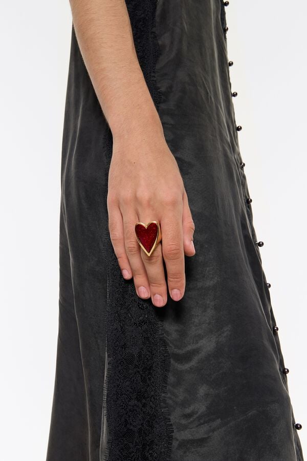 Bimba & Lola Ring Hart Glitter Rood