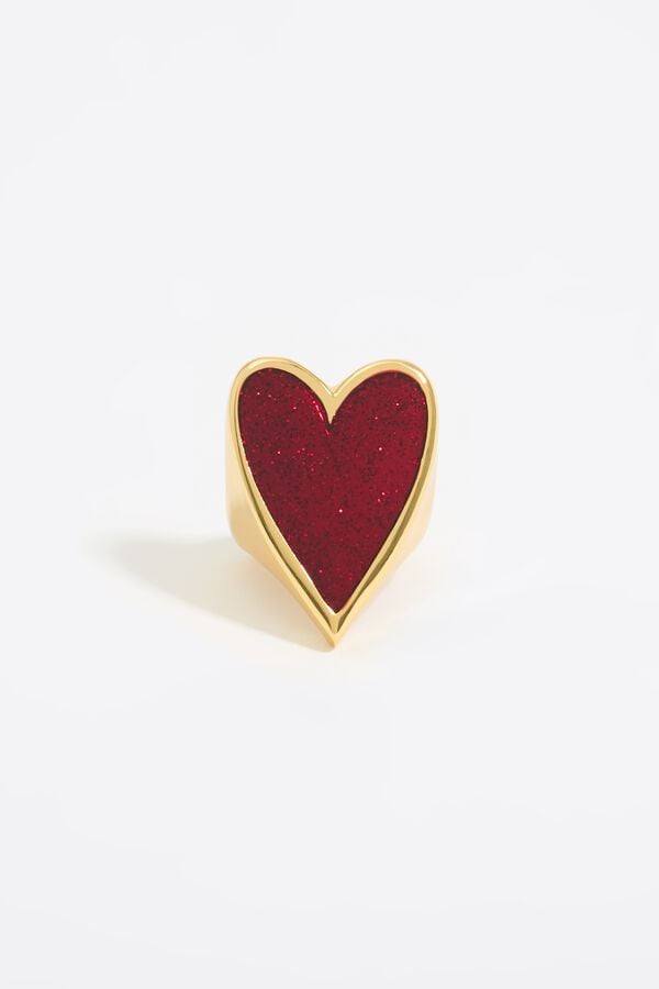 Bimba & Lola Ring Hart Glitter Rood