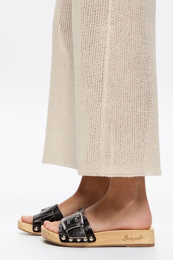 Bimba & Lola Sandaal Leer Zwart Bovendeel Hout