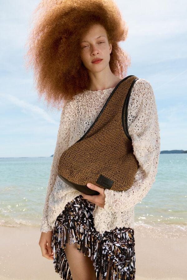 bimba & lola Schoudertas Paper gevlochten olijf