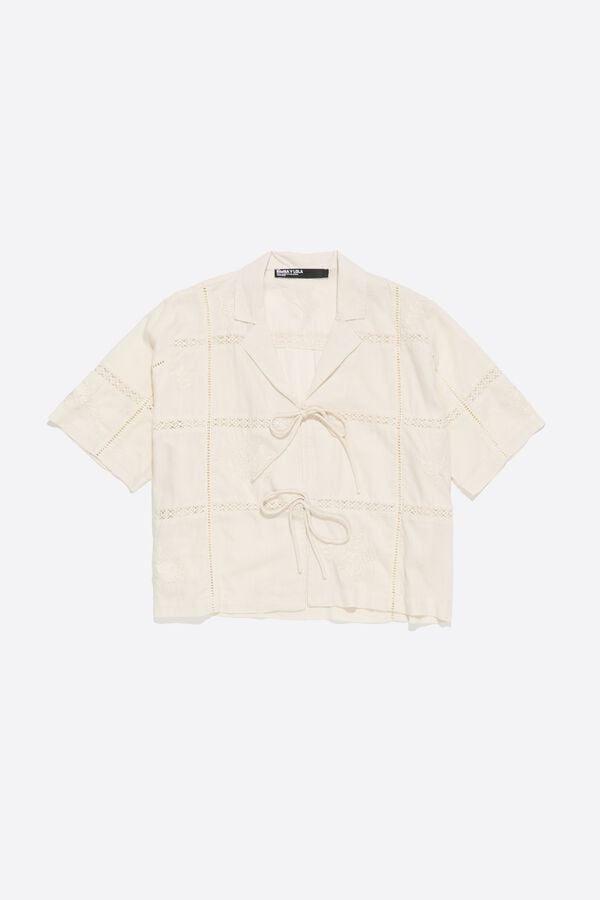 Bimba & Lola Shirt Met Strikken En Borduursel Crème