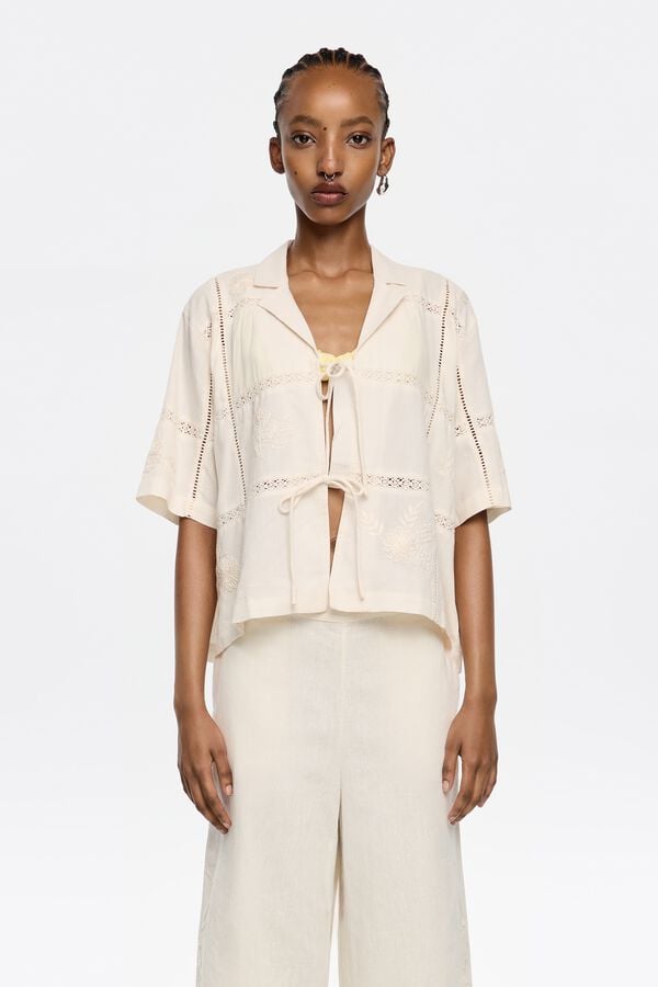 bimba & lola Shirt met strikken en borduursel crème