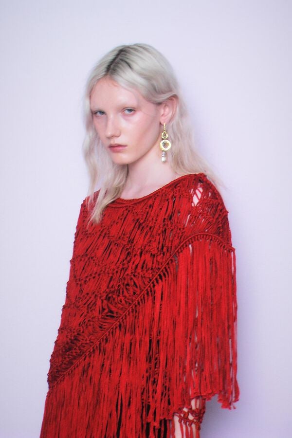 bimba & lola Sjaal gevlochten franjes rood