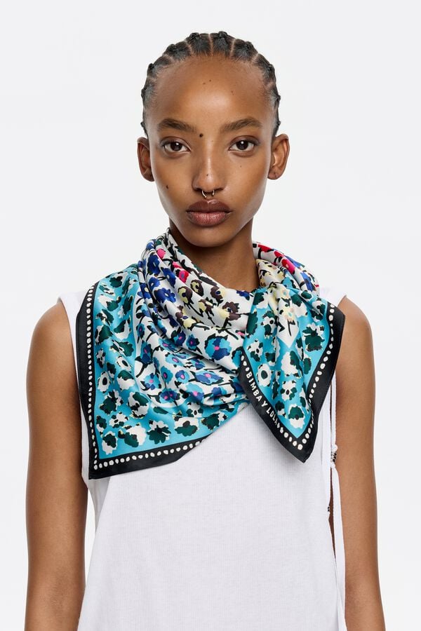 Bimba & Lola Sjaaltje Bloemen En Lijst Blauw