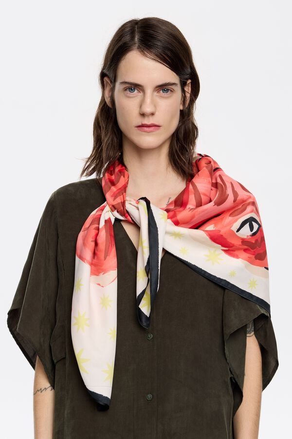 Bimba & Lola Sjaaltje Getekende Tijger Koraalrood