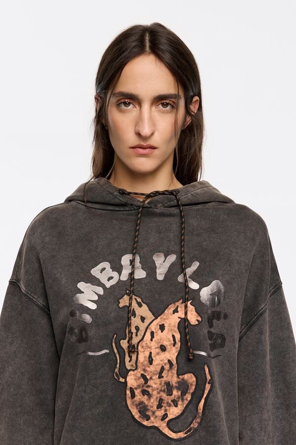 Bimba & Lola Sweatshirt Capuchon Foil Logo Zwart