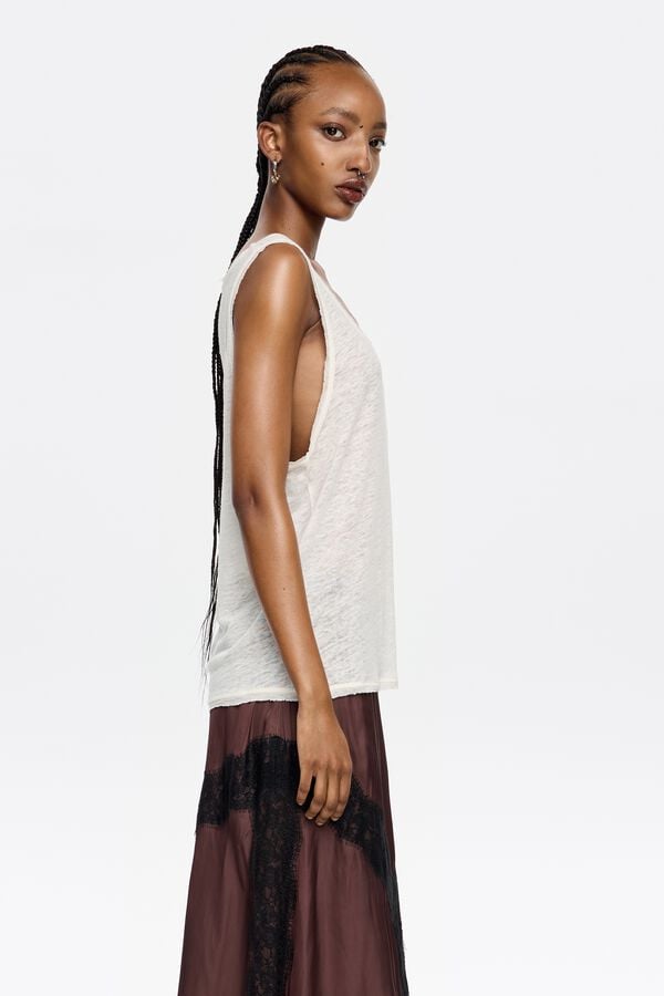 Bimba & Lola T-shirt Linnen Onafgewerkt Ivoorwit