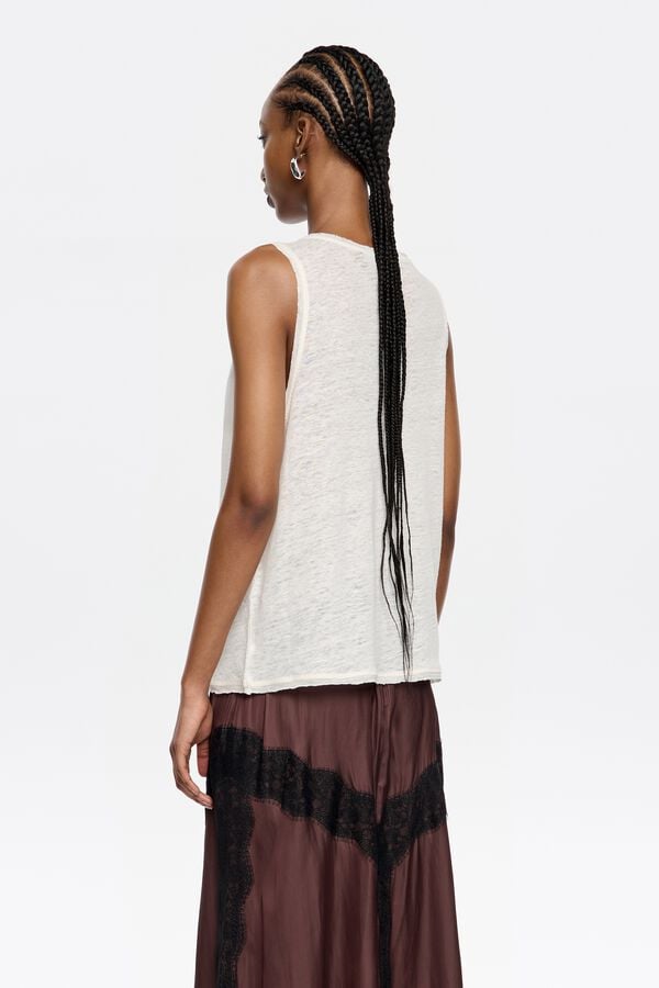 Bimba & Lola T-shirt Linnen Onafgewerkt Ivoorwit