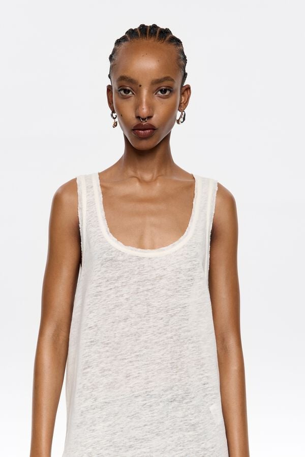 Bimba & Lola T-shirt Linnen Onafgewerkt Ivoorwit