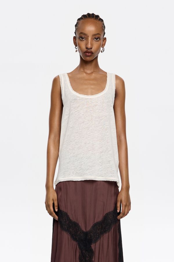 bimba & lola T-shirt linnen onafgewerkt ivoorwit