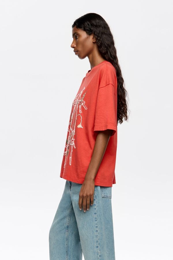 Bimba & Lola T-shirt Oversized Logo Borduursel Rood