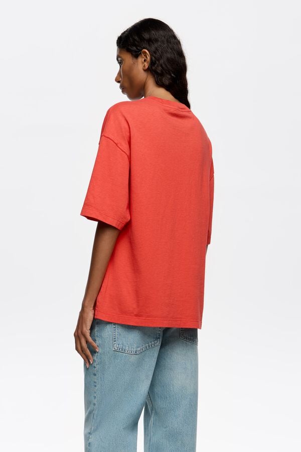 Bimba & Lola T-shirt Oversized Logo Borduursel Rood
