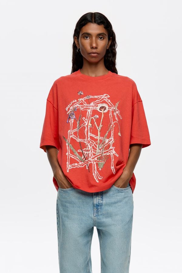 bimba & lola T-shirt oversized logo borduursel rood