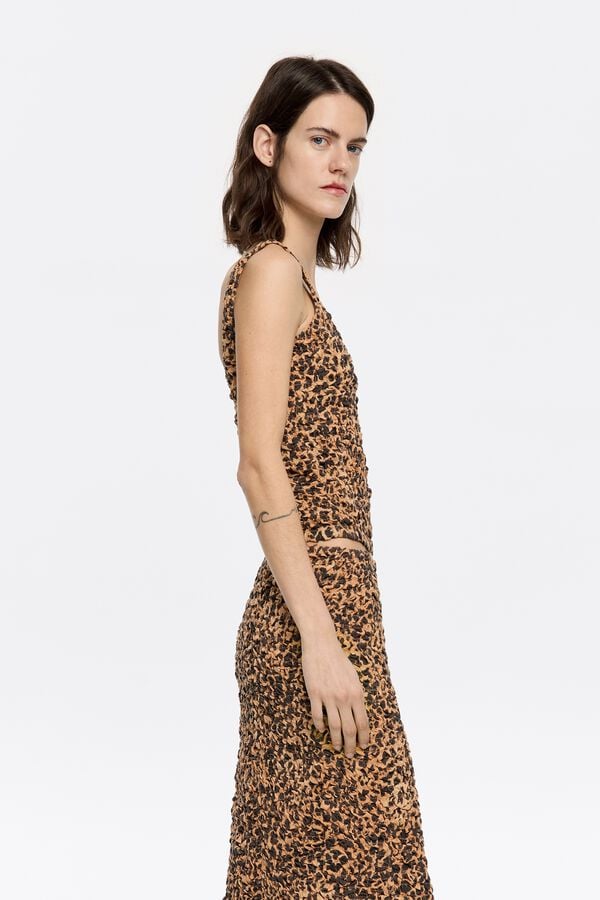 Bimba & Lola T-shirt Plooien Luipaard Naturel