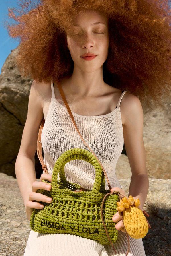 bimba & lola Tas raffia klein limegroen
