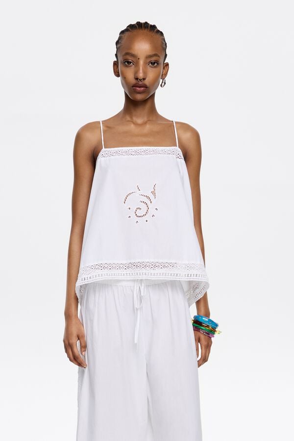 bimba & lola Top bandjes borduursel wit