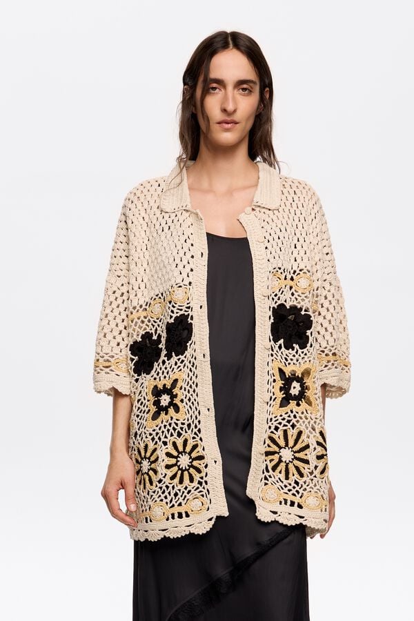 Bimba & Lola Vest Oversized Crochet Beige