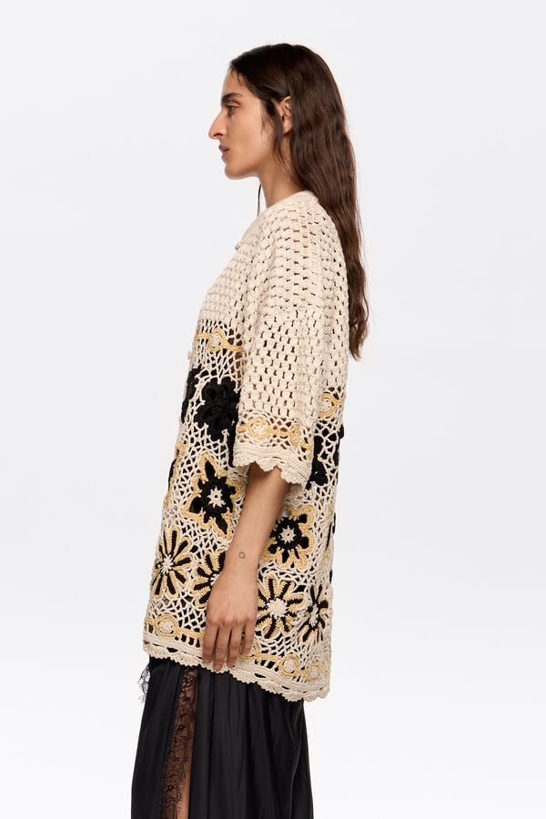Bimba & Lola Vest Oversized Crochet Beige