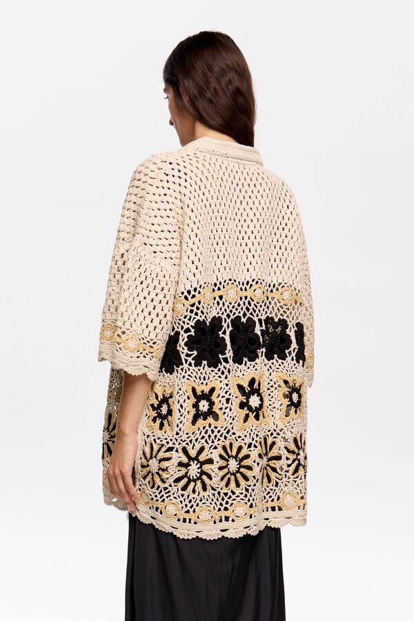 Bimba & Lola Vest Oversized Crochet Beige