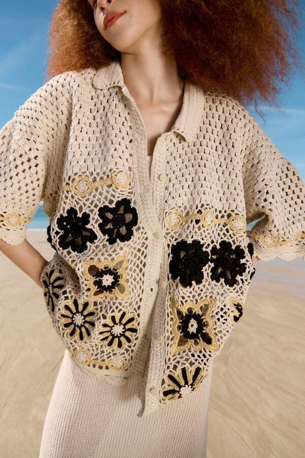 bimba & lola Vest oversized crochet beige