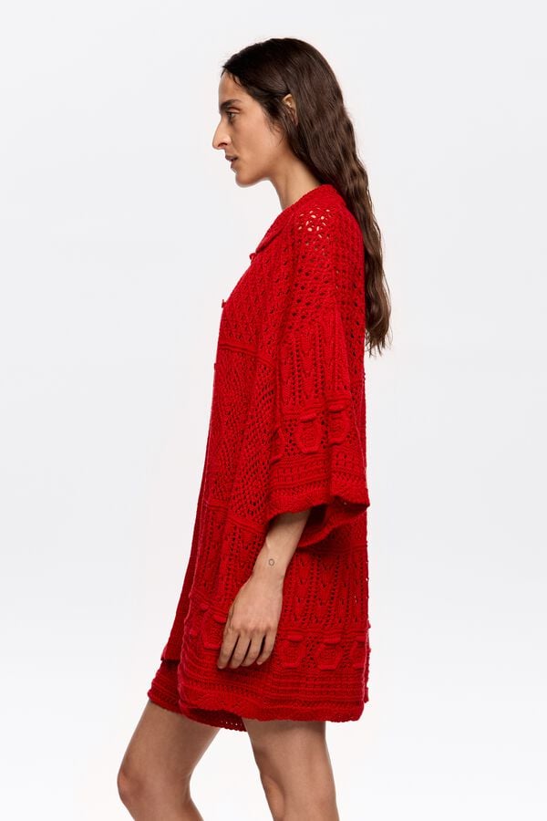 Bimba & Lola Vest Oversized Crochet Rood