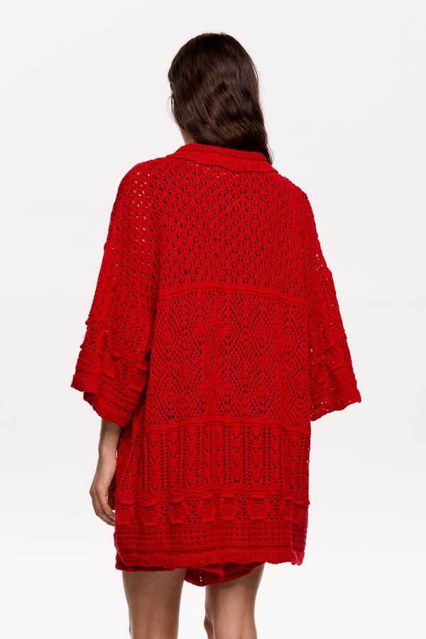 Bimba & Lola Vest Oversized Crochet Rood