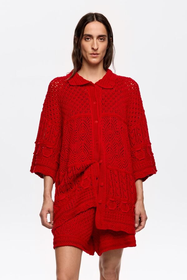 bimba & lola Vest oversized crochet rood