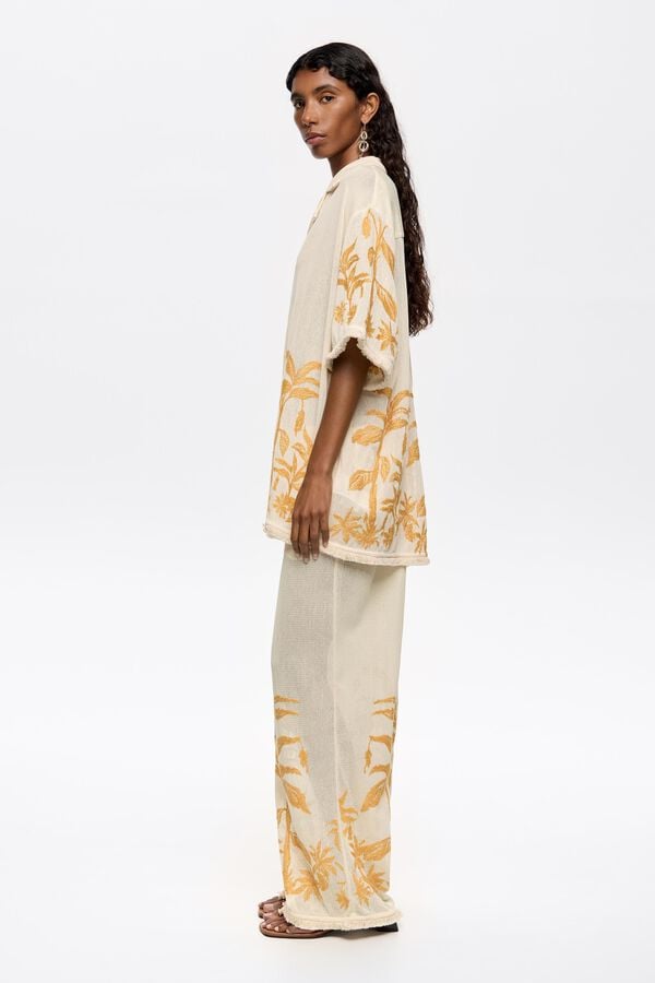 bimba & lola Broek recht borduursel en rafels vanille