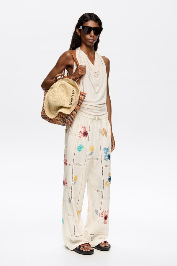 bimba & lola Joggingbroek borduursel veelkleurig crème