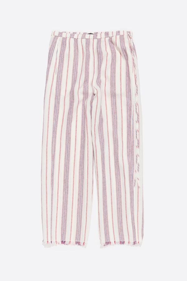 Bimba & Lola Joggingbroek Linnen Gerafeld Strepen Ivoorwit