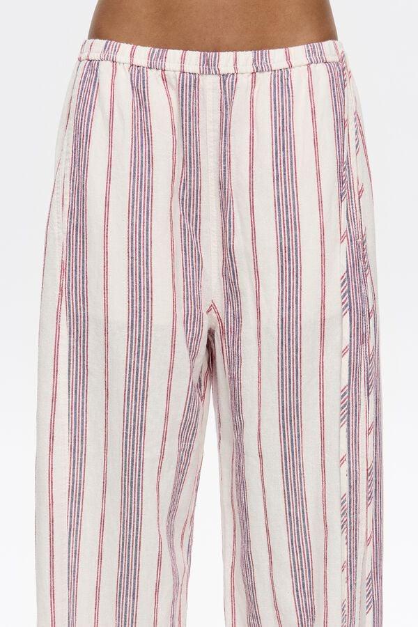 Bimba & Lola Joggingbroek Linnen Gerafeld Strepen Ivoorwit