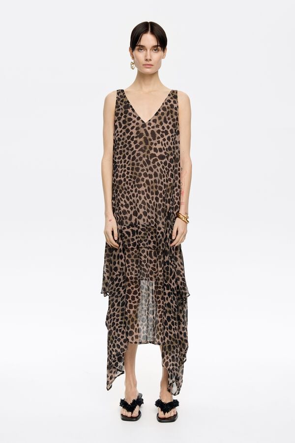 Bimba & Lola Jurk Soepelvallend Onregelmatig Cheetah Kaki