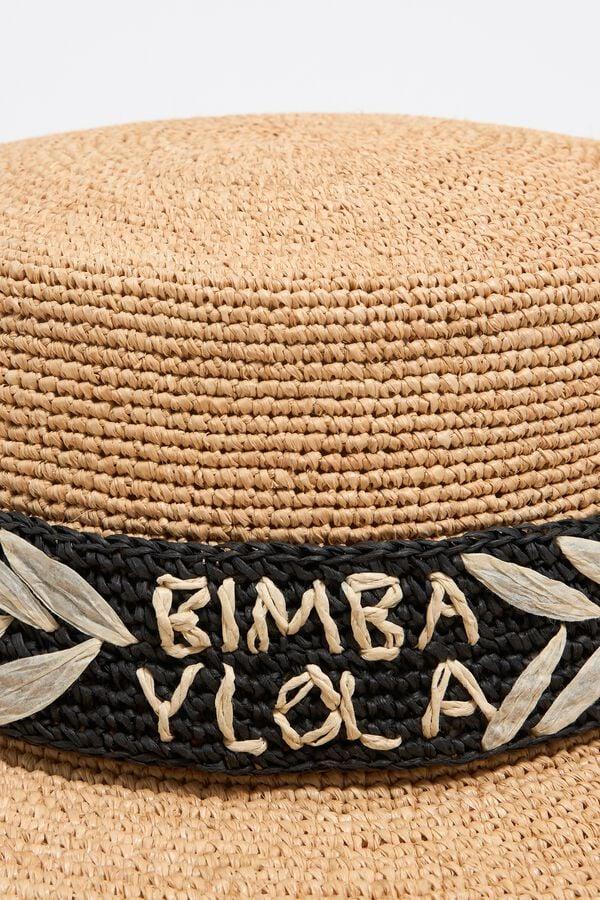 Bimba & Lola Muts Raffia Papier Naturel Borduursel Zwart
