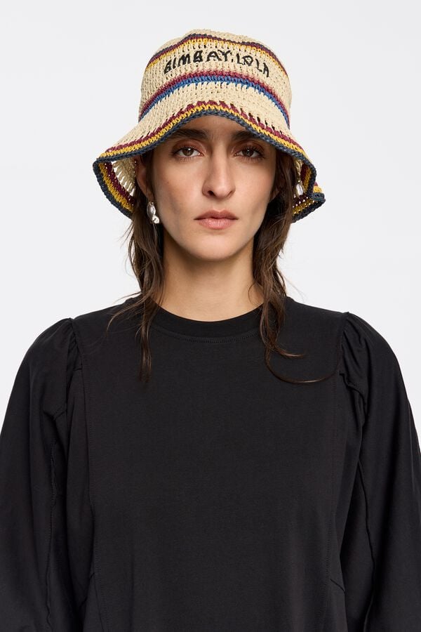 Bimba & Lola Muts Raffia Papier Naturel Stroken Kleur