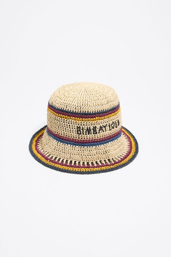 Bimba & Lola Muts Raffia Papier Naturel Stroken Kleur