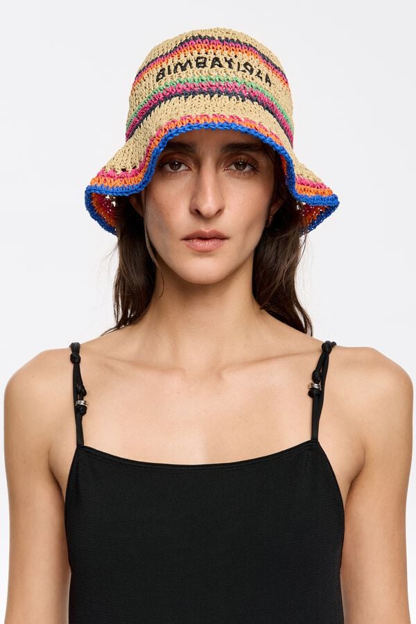 Bimba & Lola Muts Raffia Papier Naturel Stroken Kleur