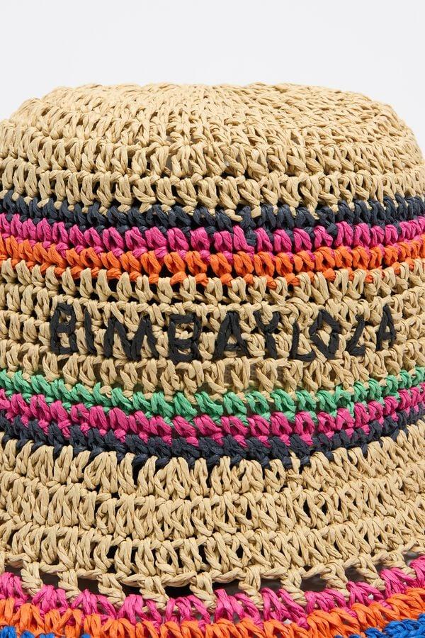 Bimba & Lola Muts Raffia Papier Naturel Stroken Kleur