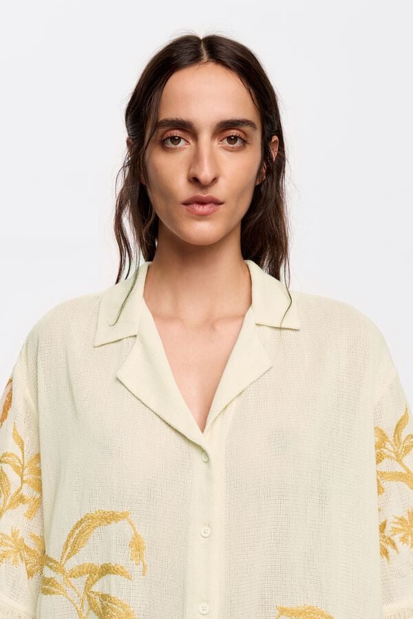 Bimba & Lola Oversized Shirt Borduursel En Rafels Vanille