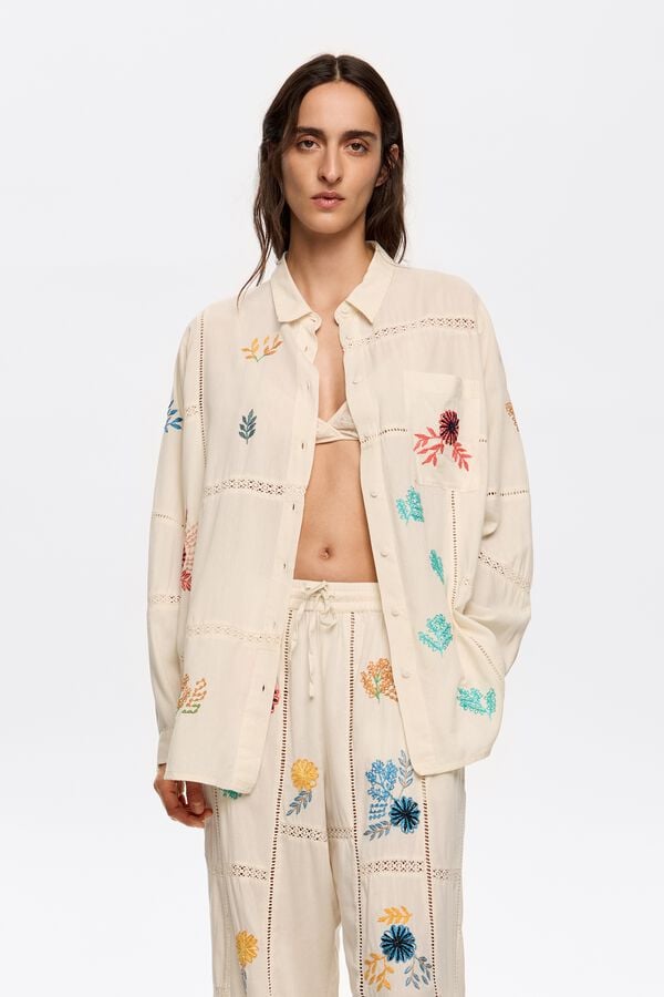 bimba & lola Shirt borduurreliëf contrasterend gebroken wit