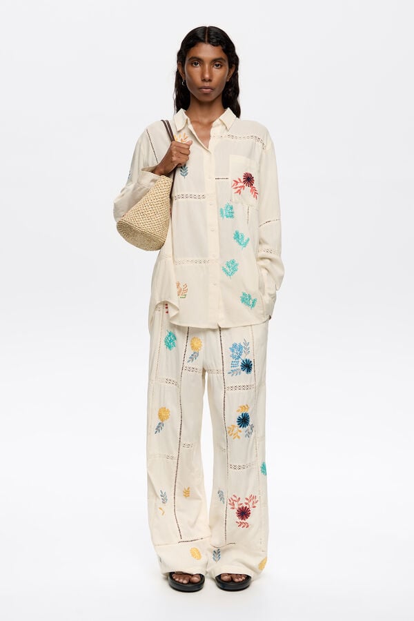 bimba & lola Shirt borduurreliëf contrasterend gebroken wit